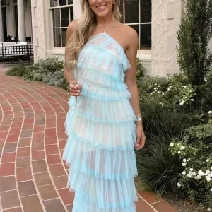 import placeholder for new style halter ruffles tulle prom dres 160219399